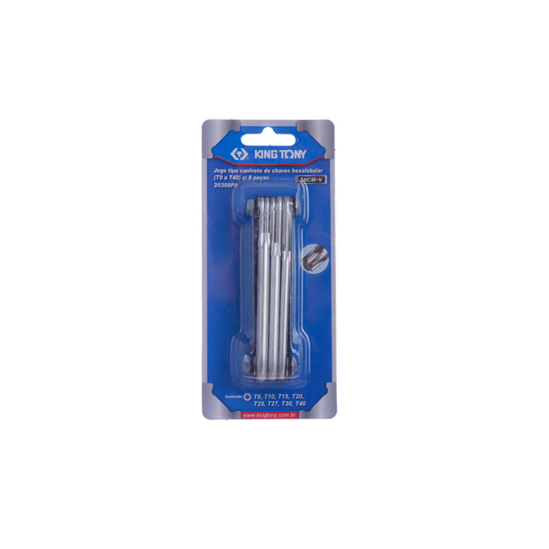 JOGO CHAVE TORX TIPO CANIVETE T9-T40 08 PEÇAS KINGTONY