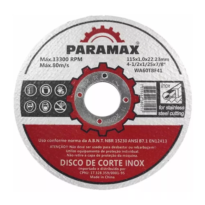 DISCO CORTE 4.1/2 POL 115MM 1.0MM 22.23MM 25 UNIDADES PARAMAX