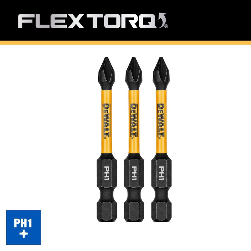 BITS PH1 FLEXTORQ ENCAIXE 1/4 3 PEÇAS DEWALT DWAF2PH1IR3