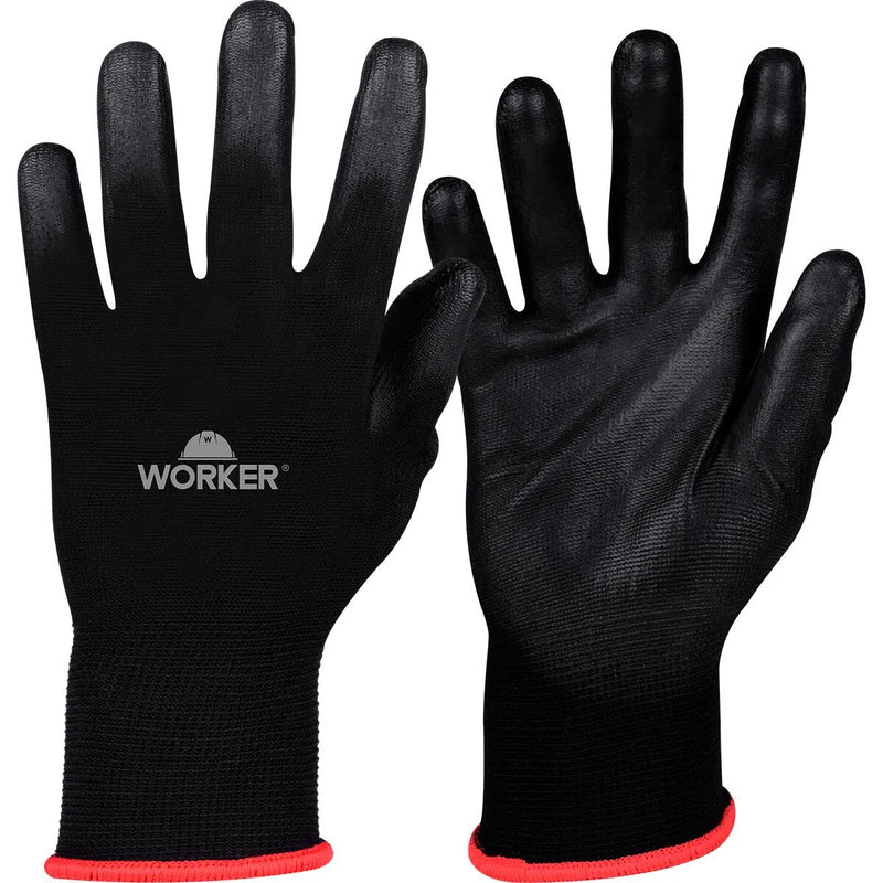 LUVAS SEGURANÇA PU PRETA WK29 POLIESTER G 9 POL WORKER 06 PARES