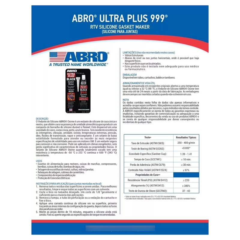 SILICONE ALTA TEMPERATURA JUNTA ABRO ULTRA PLUS BLACK 85G