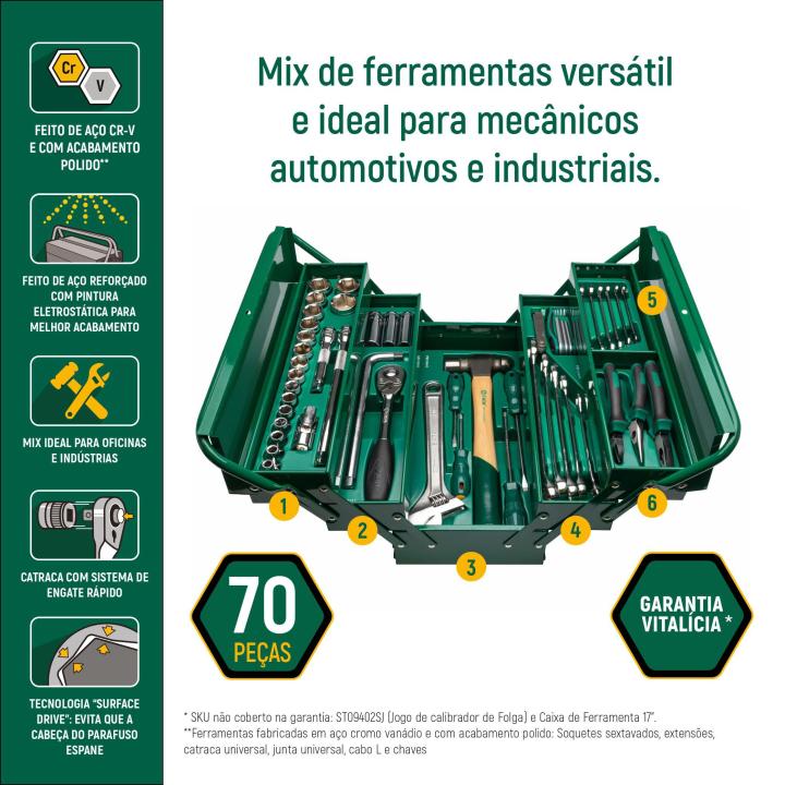 CAIXA JOGO FERRAMENTAS 70 PEÇAS SATA