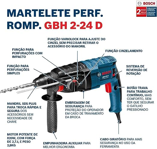 MARTELETE PERFURADOR GBH 2 24D 220V BOSCH