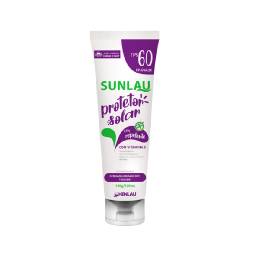 PROTETOR SOLAR SUNLAU FPS 60 COM REPELENTE UVA/UVB 120G HENLAU