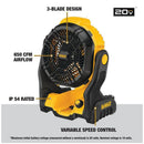 VENTILADOR PORTATIL CANTEIRO OBRAS MAX 20V S/ BATERIA DEWALT