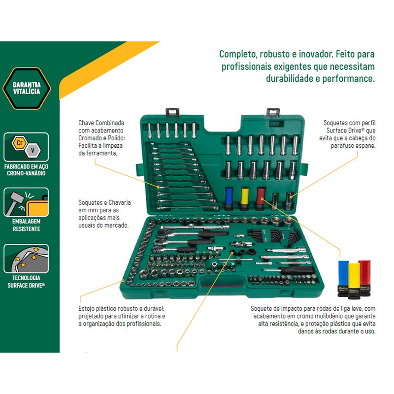 JOGO MALETA FERRAMENTAS SATA 190 PEÇAS COMPLETA