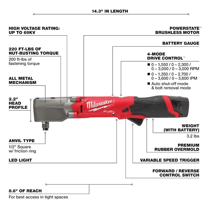 CHAVE IMPACTO ANGULAR 1/2" MILWAUKEE 12V FUEL